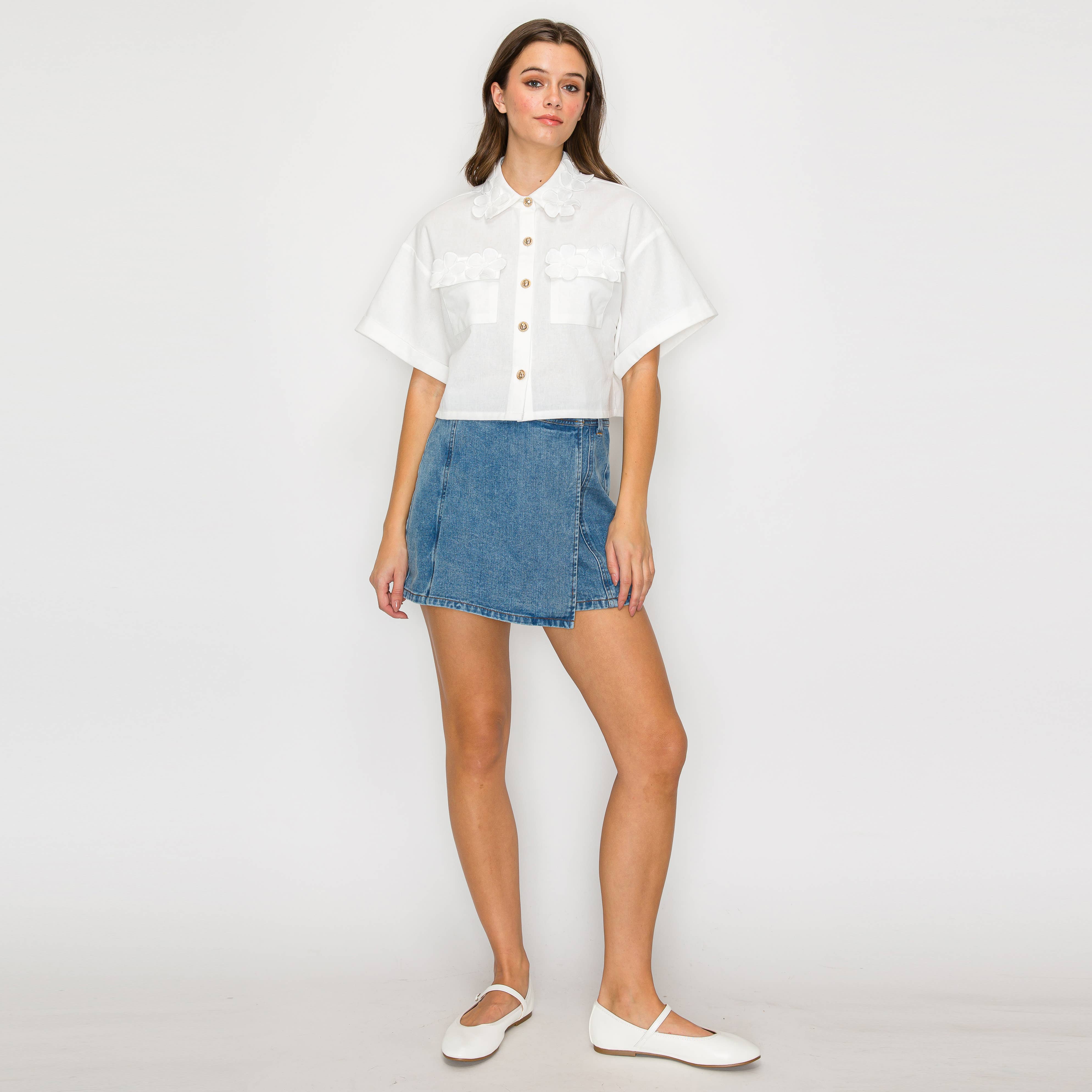 Lovely White Daisy Crop Shirts