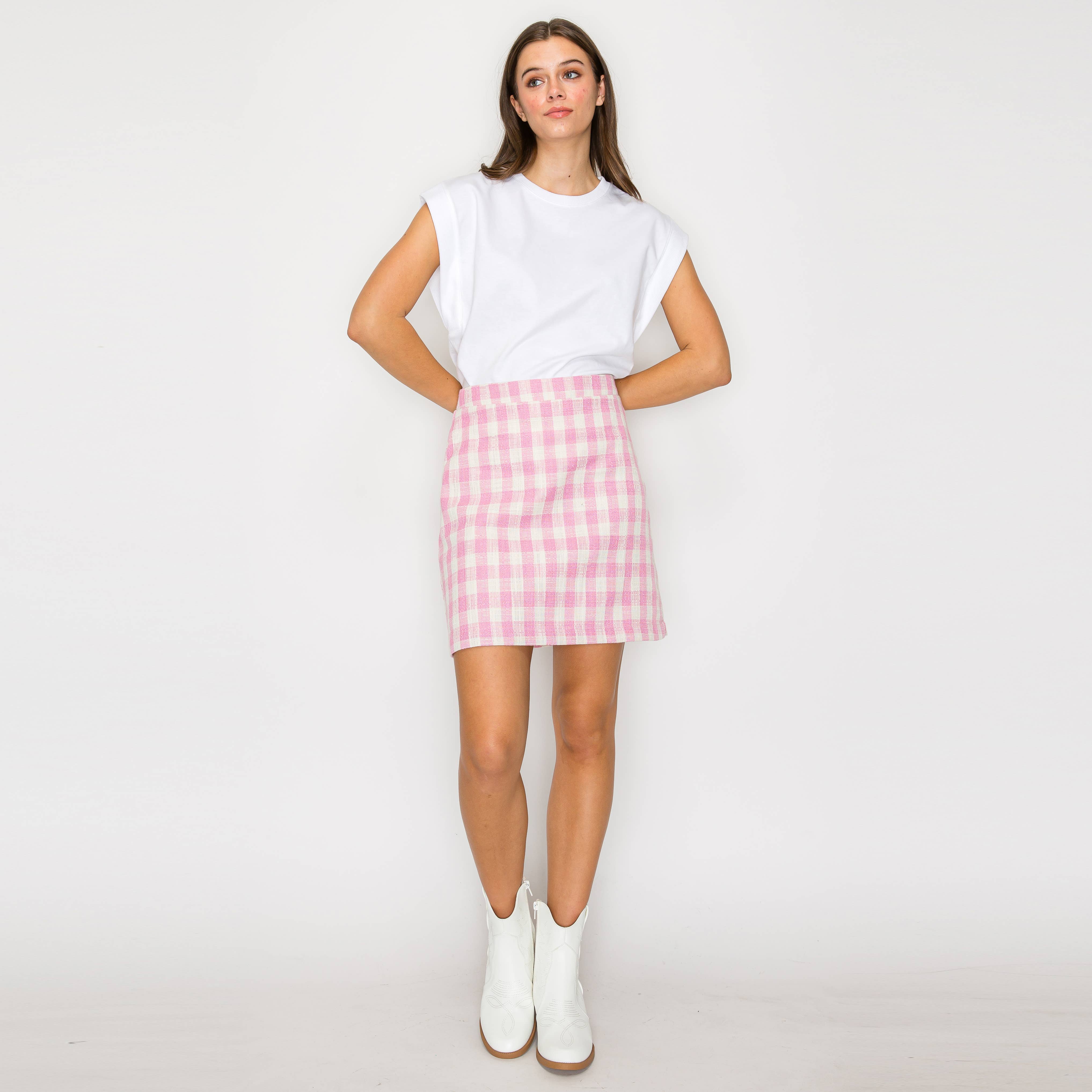 Pink Gingham Plaid Mini Skirt