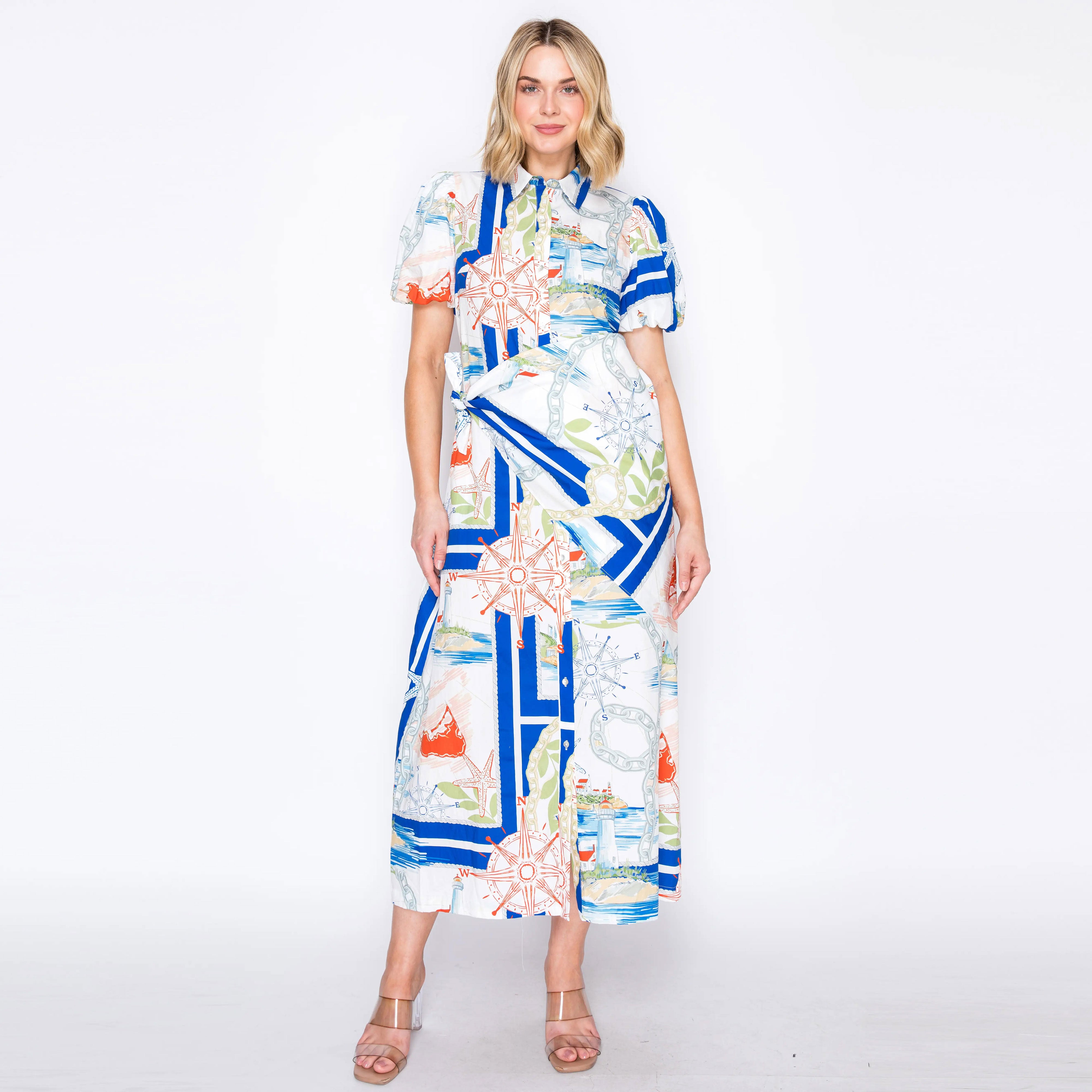 ATLANTIC BREEZE Button-Down Midi Dress