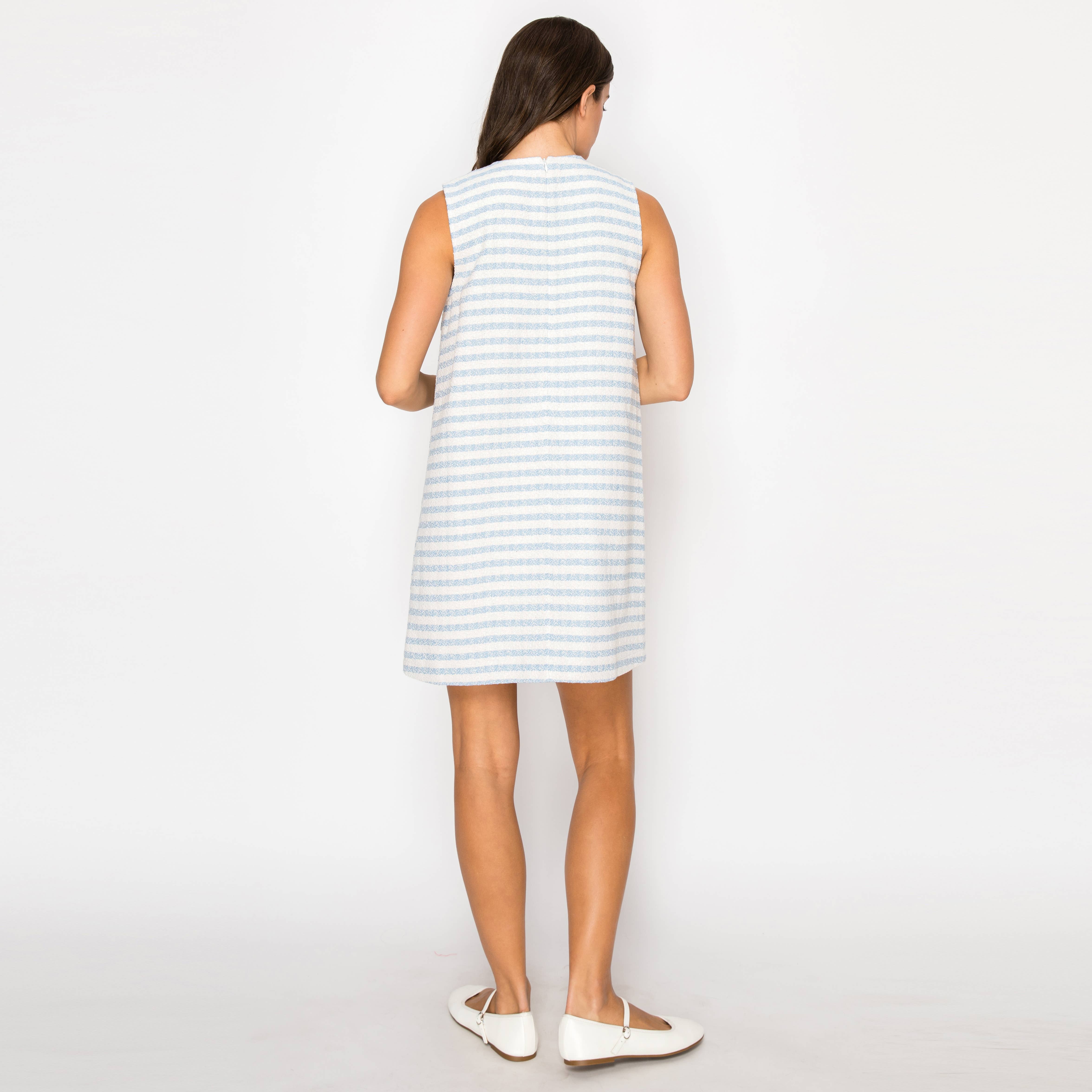 Sky blue & White Stripe French Boucle Shift Mini