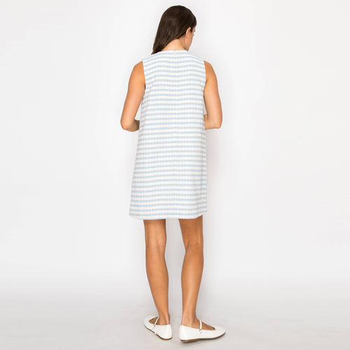 Sky blue & White Stripe French Boucle Shift Mini