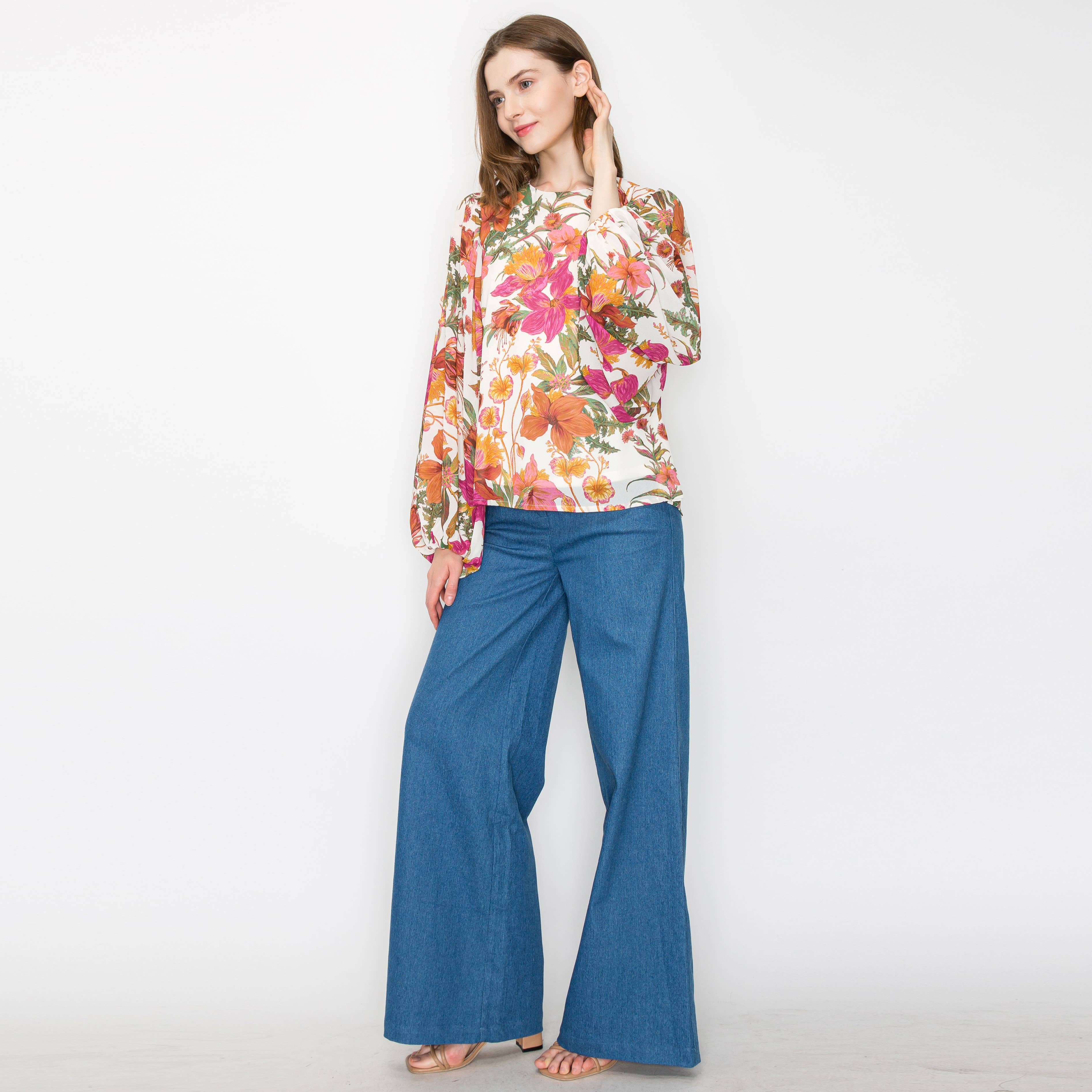 Floral print long sleeves blouse