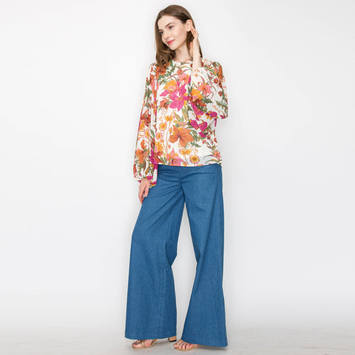 Floral print long sleeves blouse