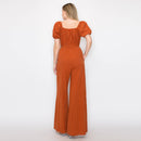 Stripe jumpsuit with puff sleeves