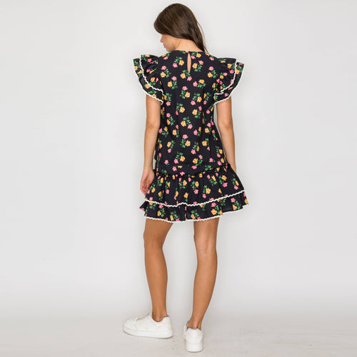 Wild Roses Print in Black Mini Skirt