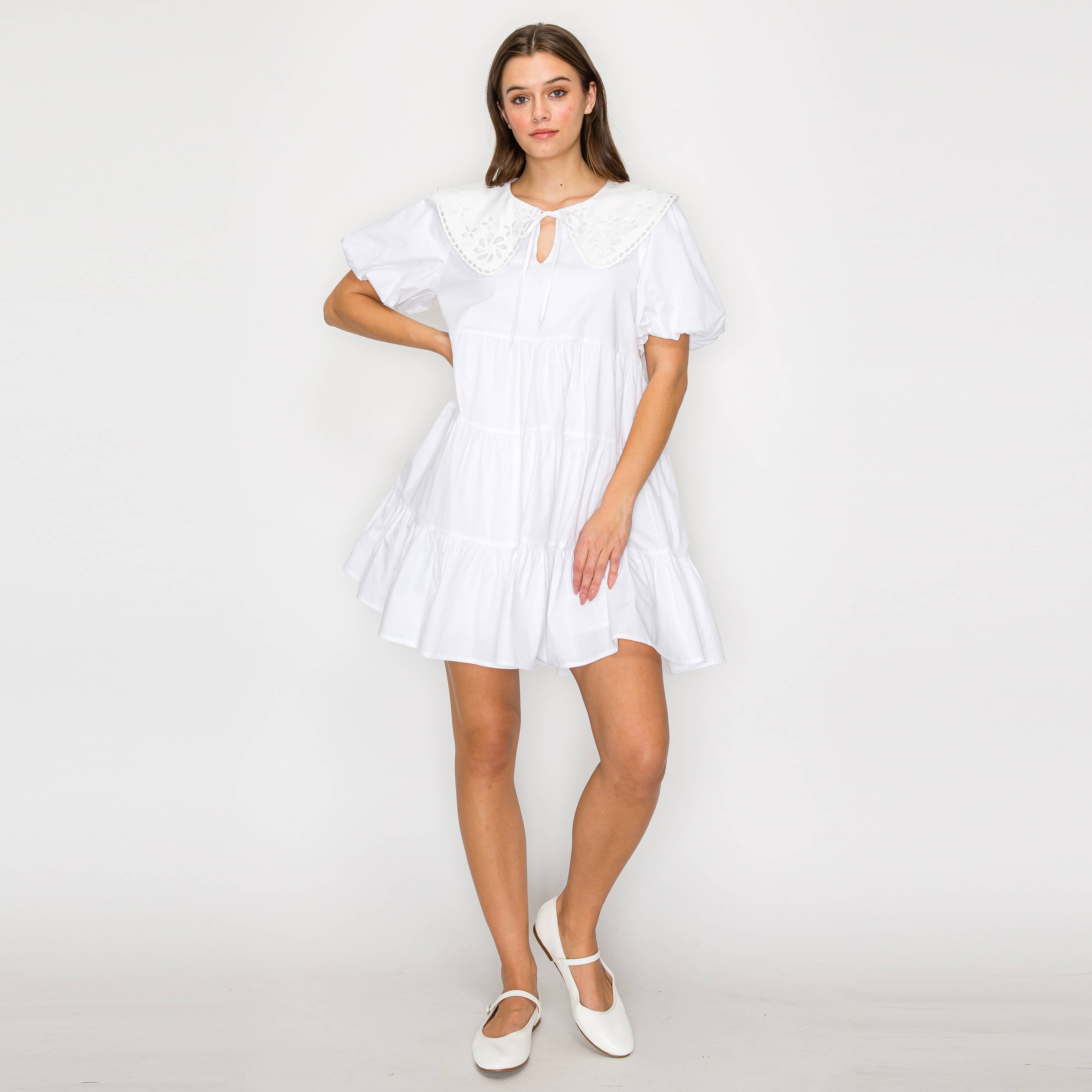 Cute Cute White Mini Dress with Collar