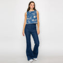 Jacquard Pattern Embroidery Top with Bow tie