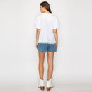 White Cotton Peplum Top with Lace Collar