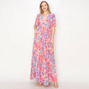 Print wrap maxi dress with flare sleeves