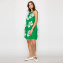 Green Leaves Placement Print Mini Halter Dress