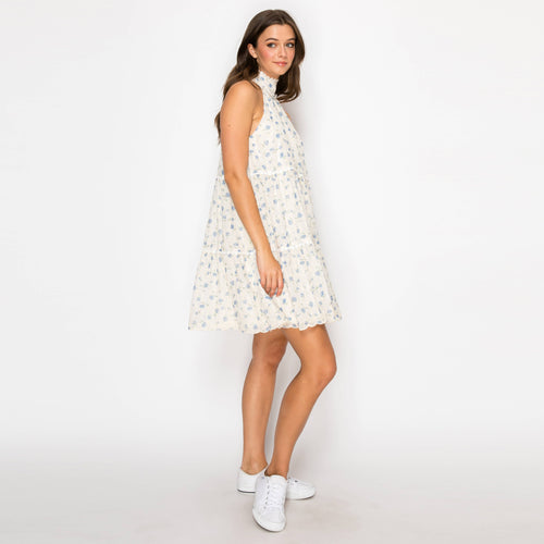 Blue Cloud Daisy Halter Mini Dress