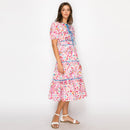 Double Bow Tie Midi Dress with Wild Flower Print