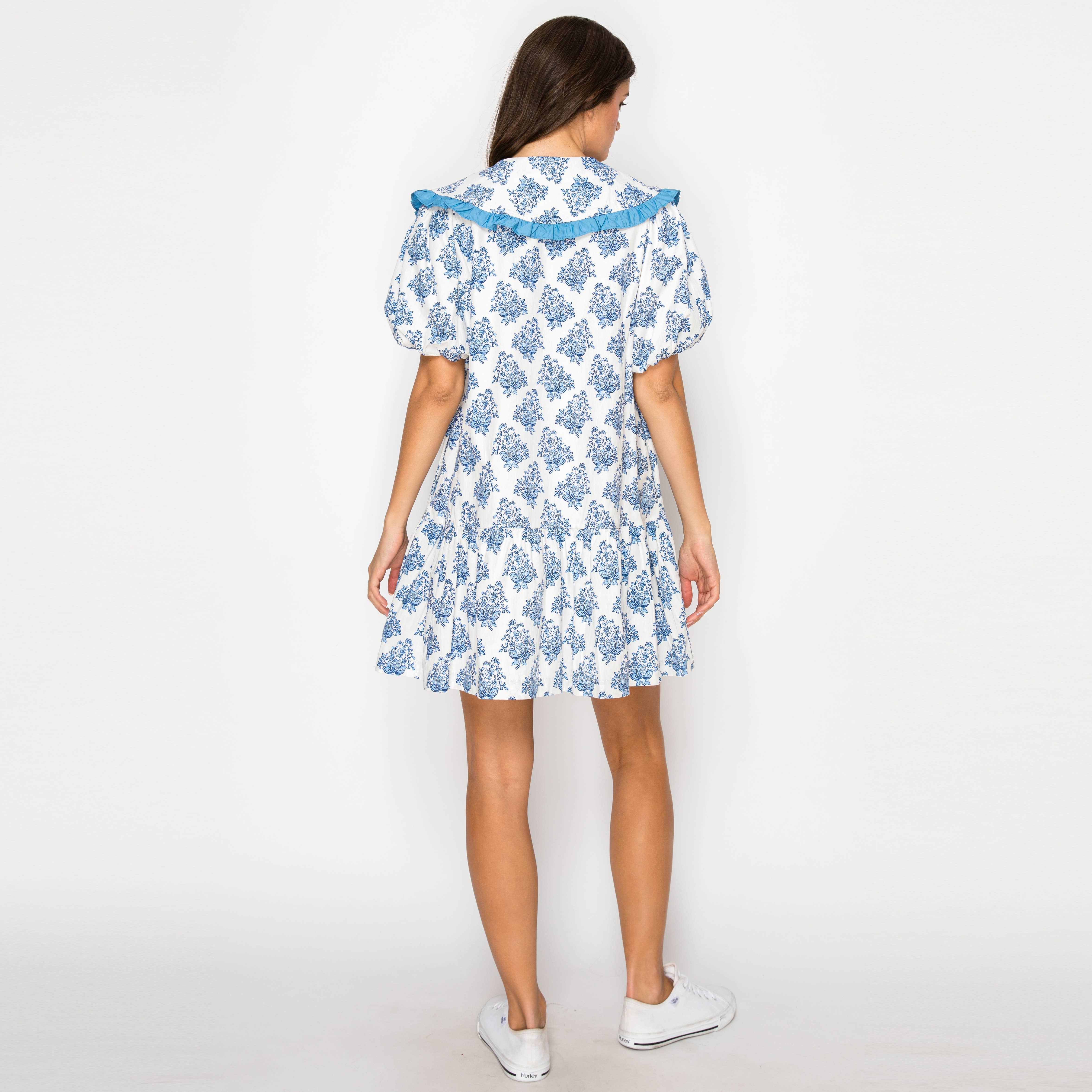 Ajrak Print Cotton Mini Dress With Collar