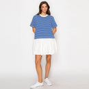 Cool Blue & White Stripe Mini Dress Bubble Skirt