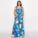 New Retro Blue Tropical Maxi Dress