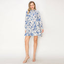 Print linen long sleeves shirts dress