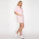 Pink & White Stripe French Boucle Shirts Mini Dress-LWD2868 