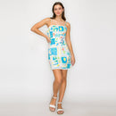Retro Blue Palm Tree Mini Dress w/ Rick Rack trim