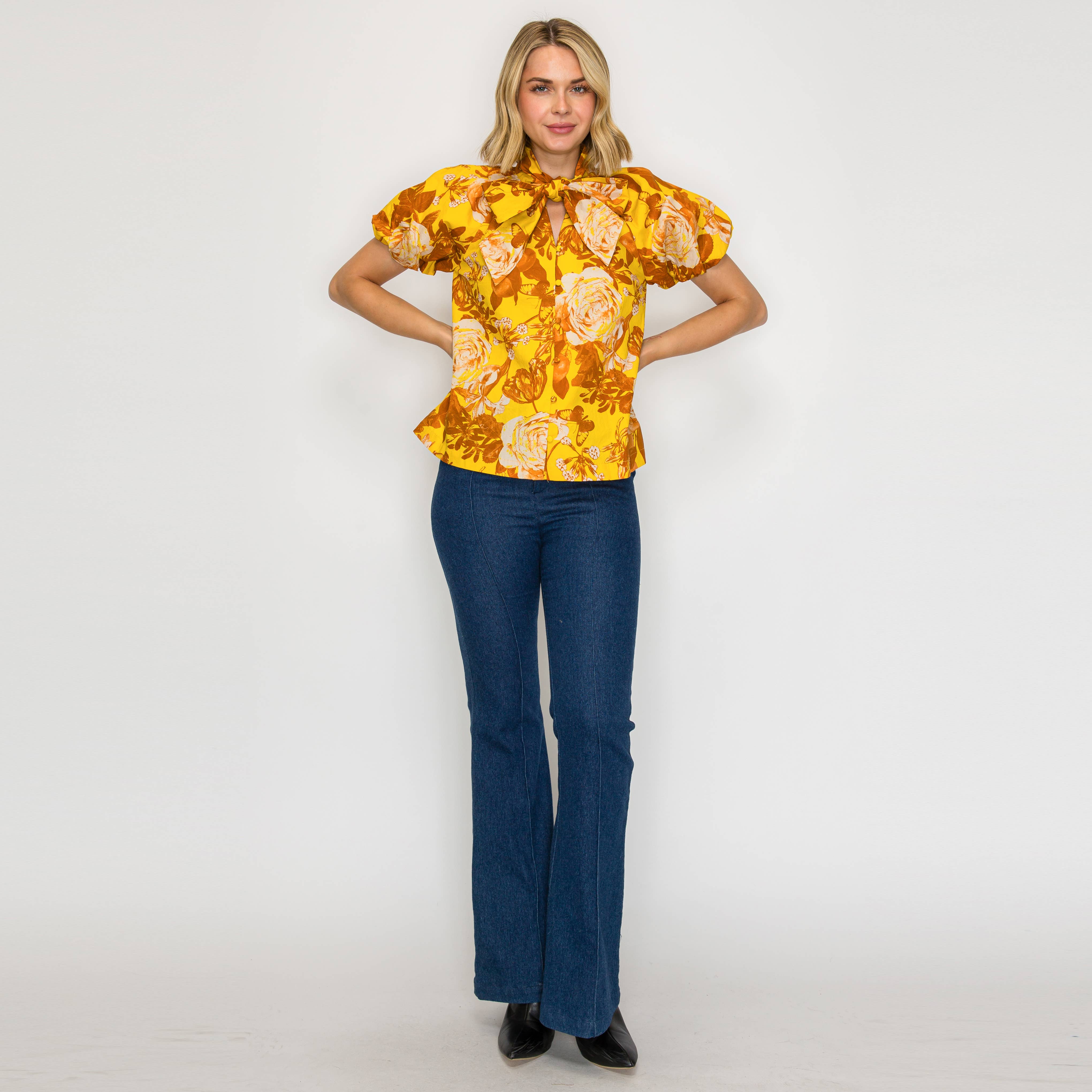 Merigold Rose Print Blouse with Tie