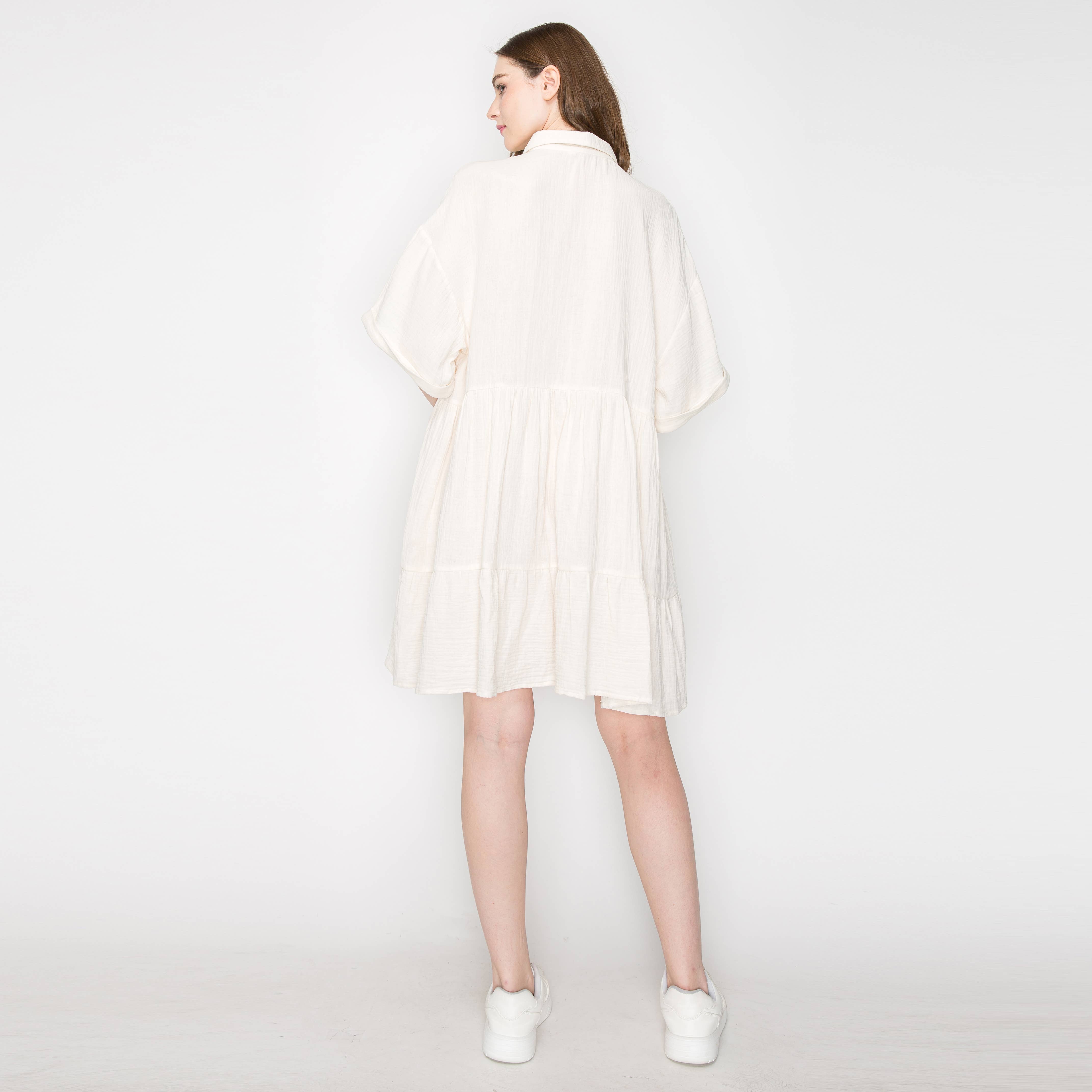 Cotton Gauze oversized shirts mini dress IVORY