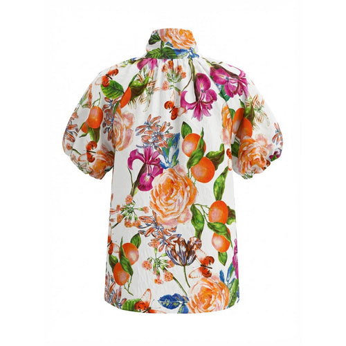 TANGERINE BLOOM Tie-Neck Blouse