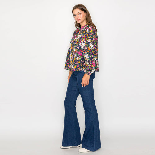 Beautiful Fall Wild Flower Print Cotton Blouse