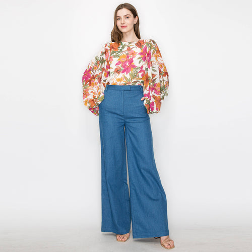 Floral print long sleeves blouse
