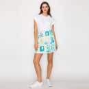 Retro Blue Palm Tree Print Skort w/ Rick Rack trim