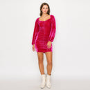 Mindy Fuchsia velvet mini dress