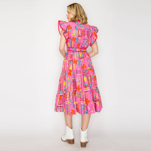 Pink Western Tropical Midi Dress