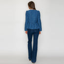Classic Boucle Peplum Jacket in Denim Blue