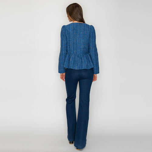Classic Boucle Peplum Jacket in Denim Blue
