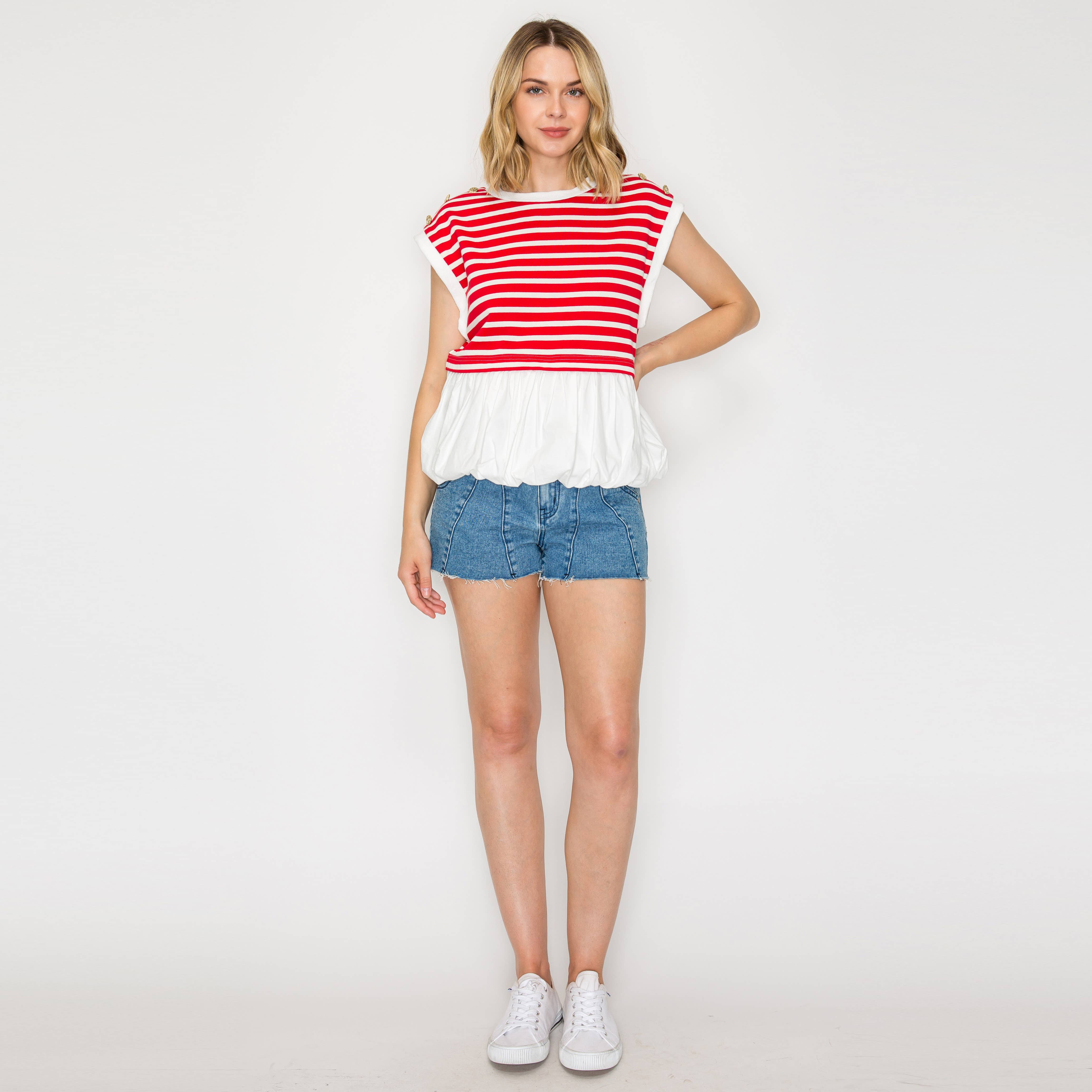 Red Stripe with Bubble Ruffle Top