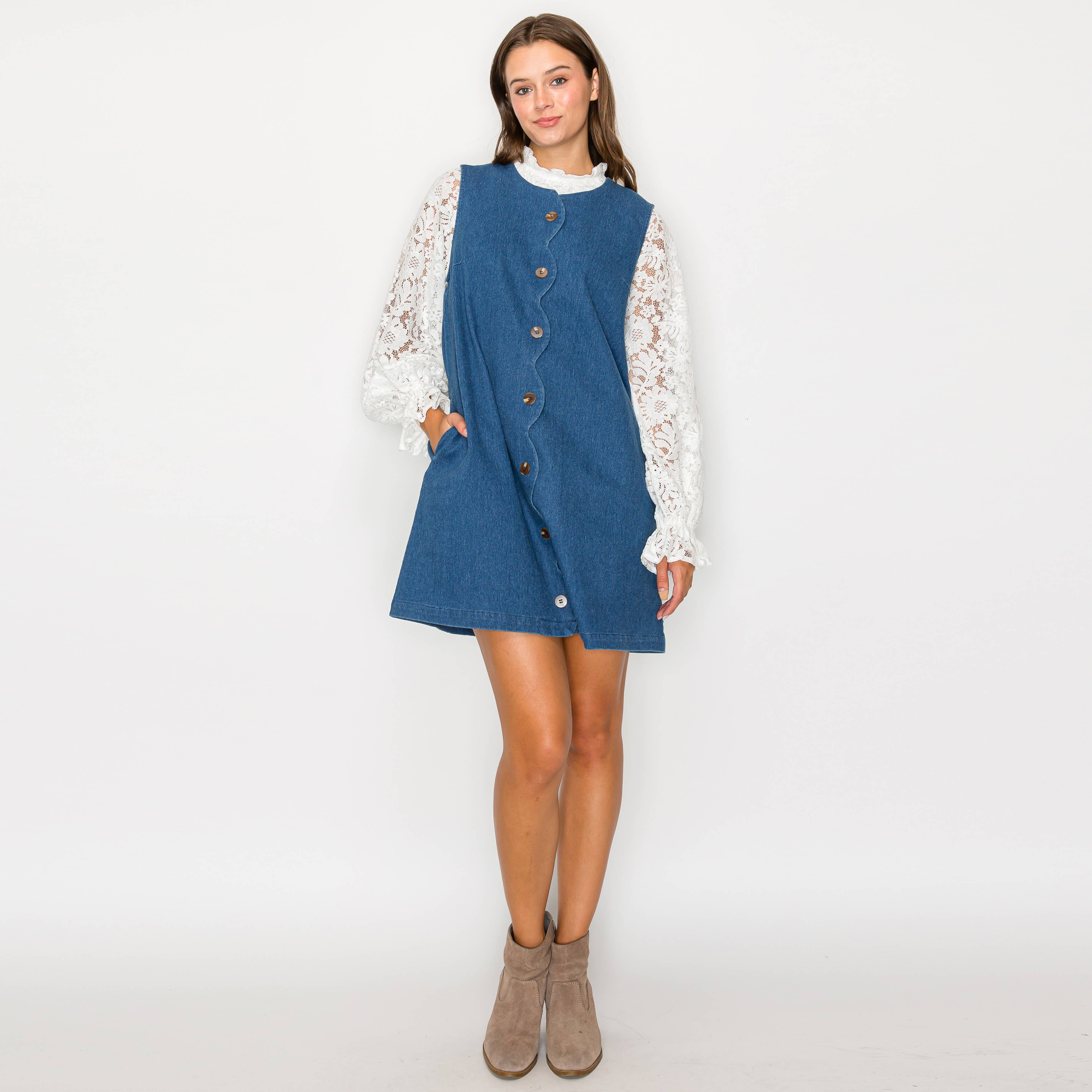 Scallop lover denim mini dress