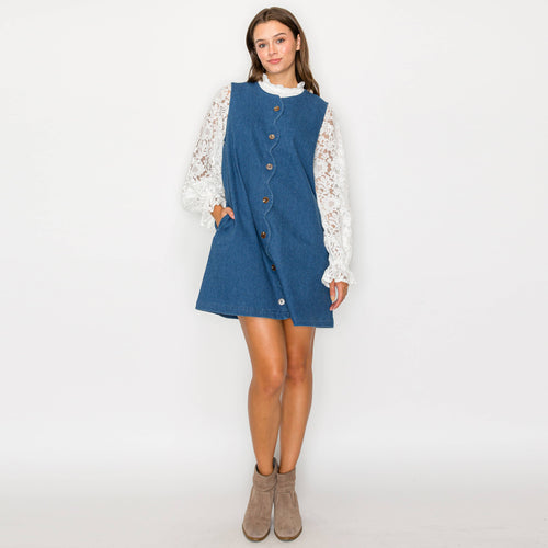 Scallop lover denim mini dress