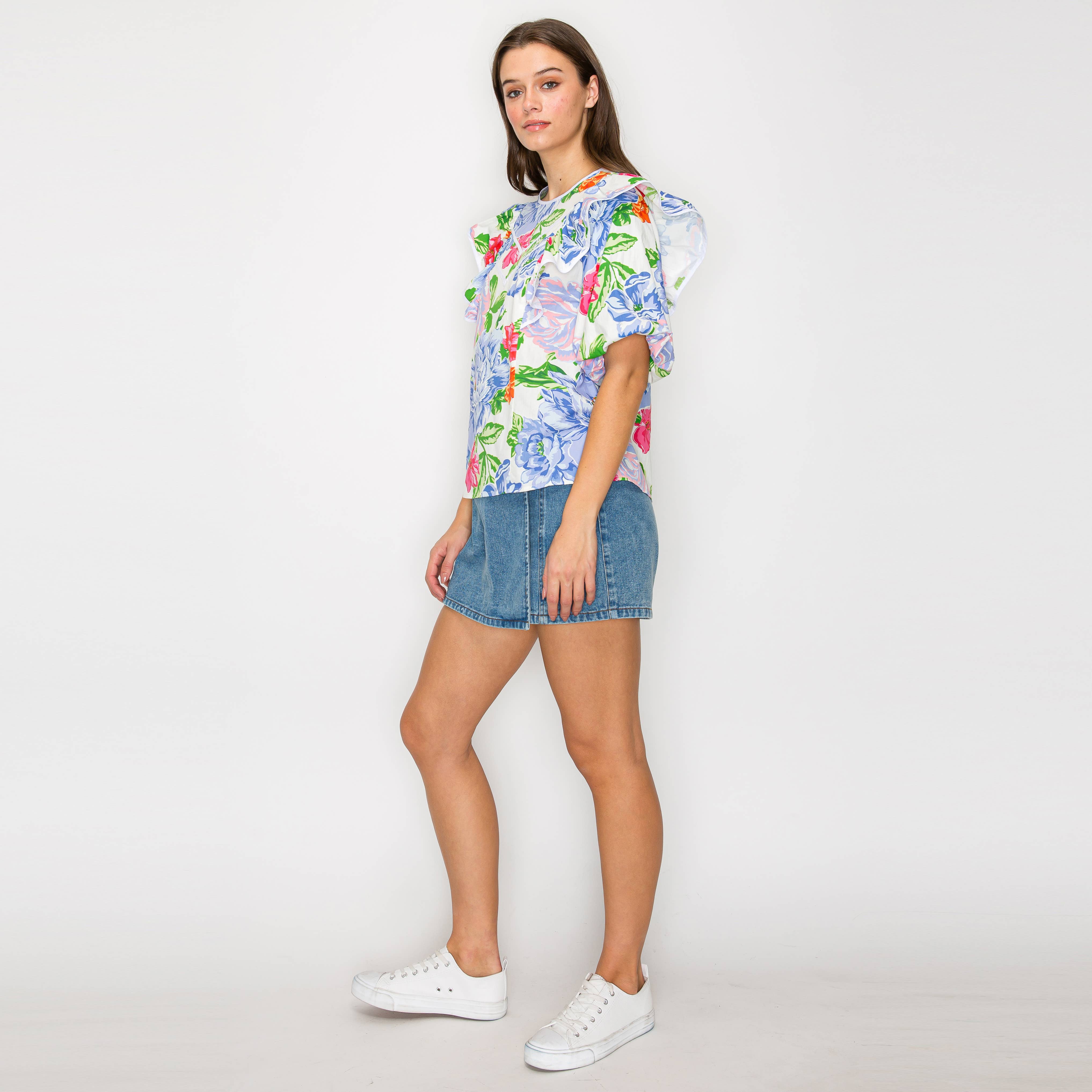 Blooming Flower Print Cotton Top