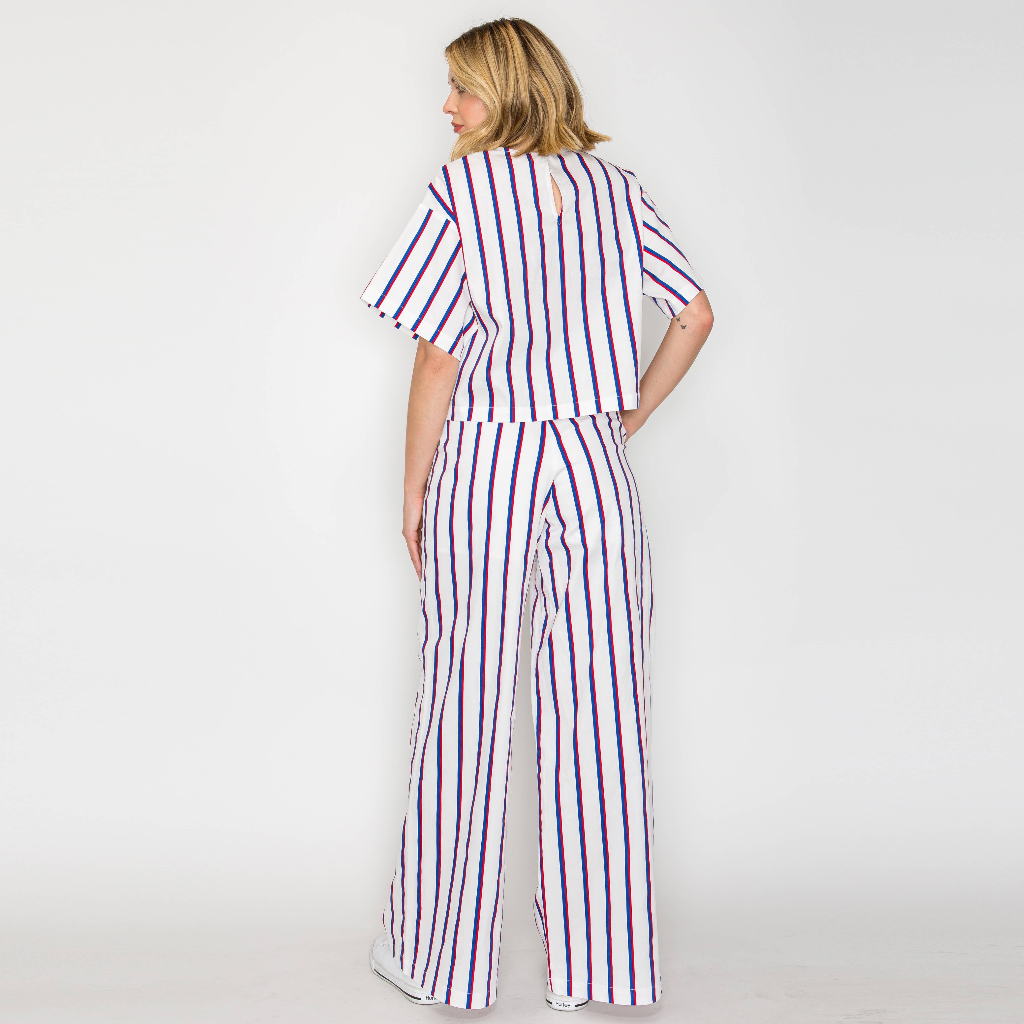 Ruffle Ruffle Stripe Top - Blue & Red stripe