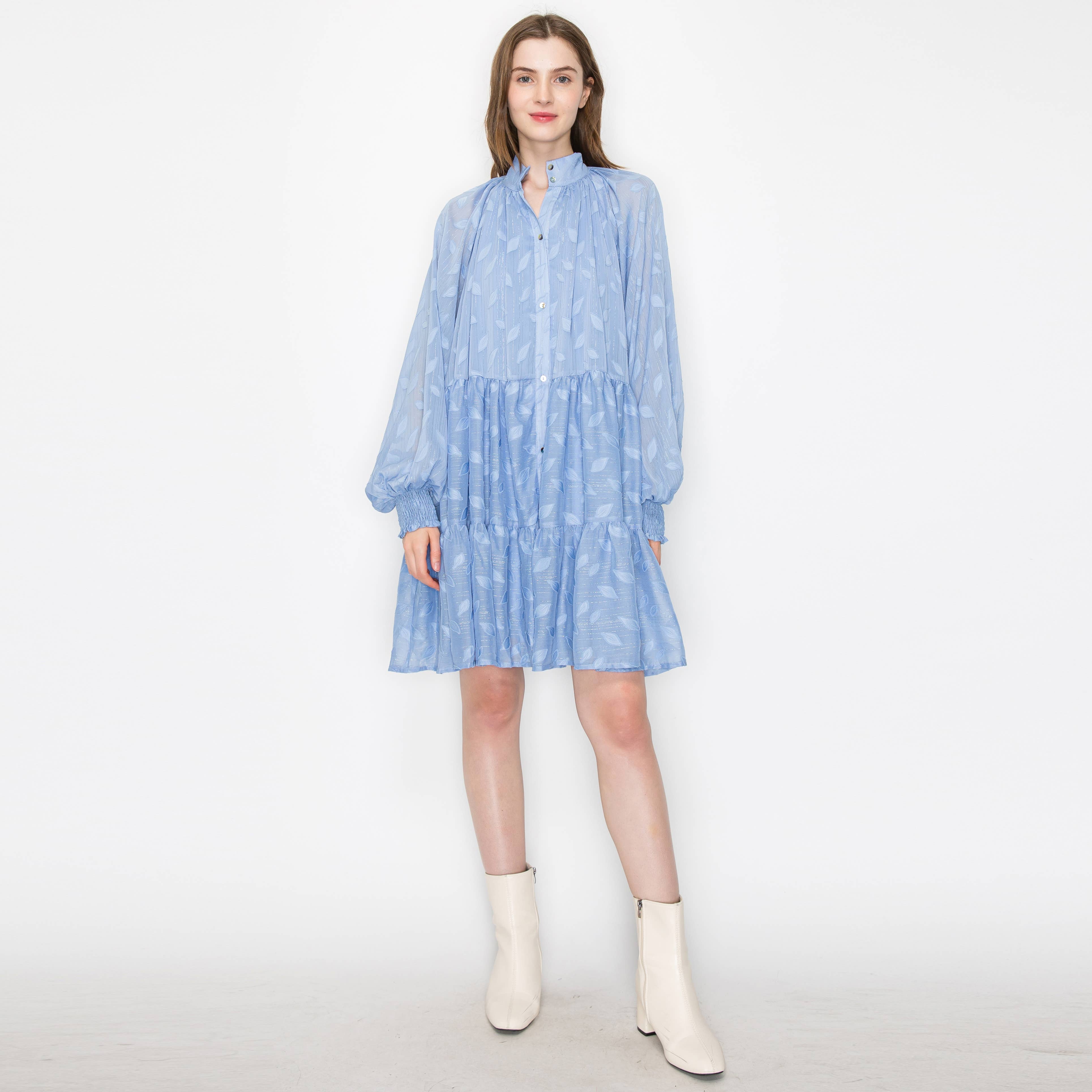 Jacquard pattern mini dress with long sleeves