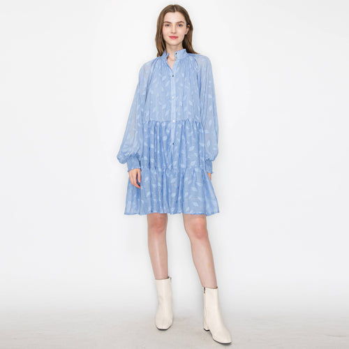 Jacquard pattern mini dress with long sleeves