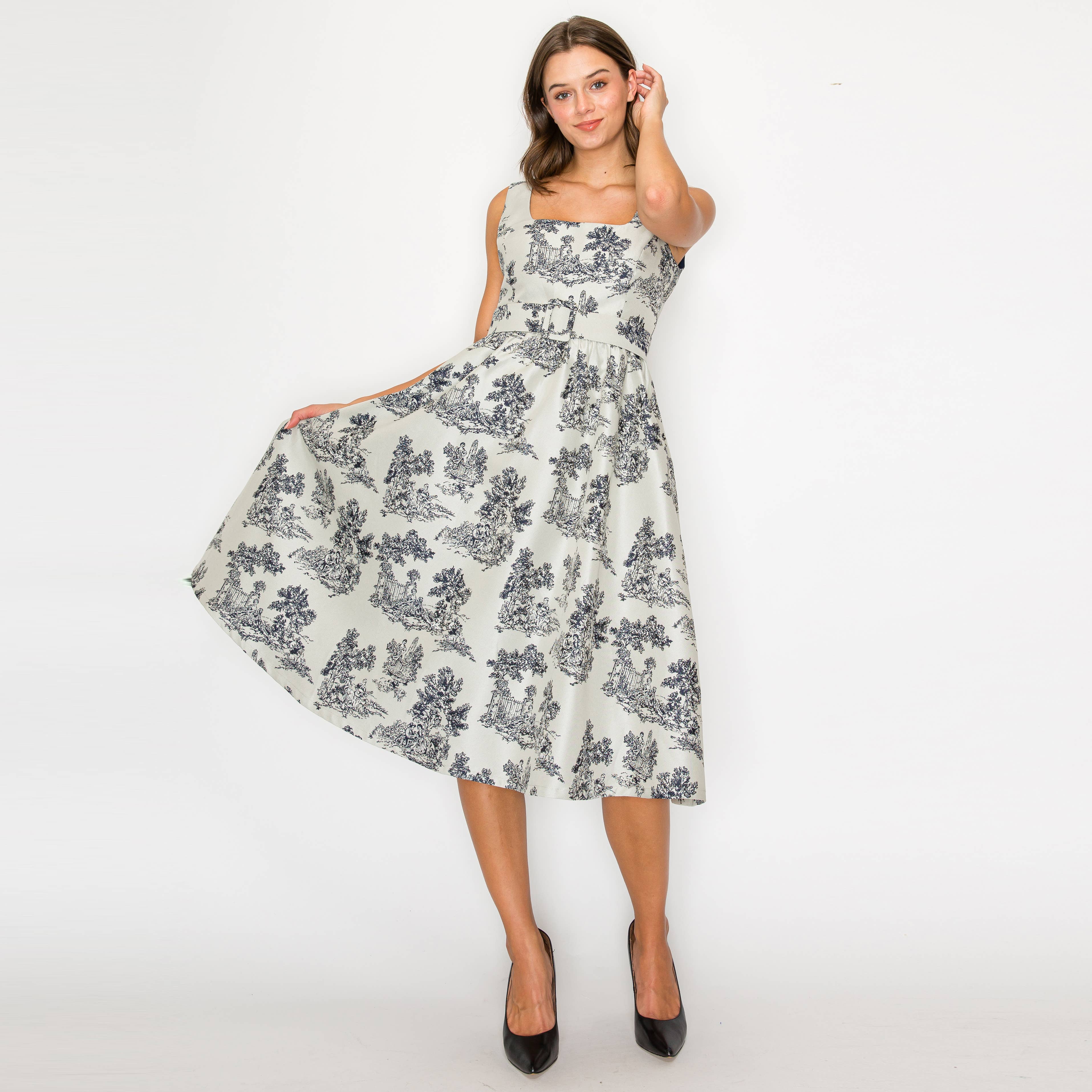 Toile Jacquard pattern midi dress