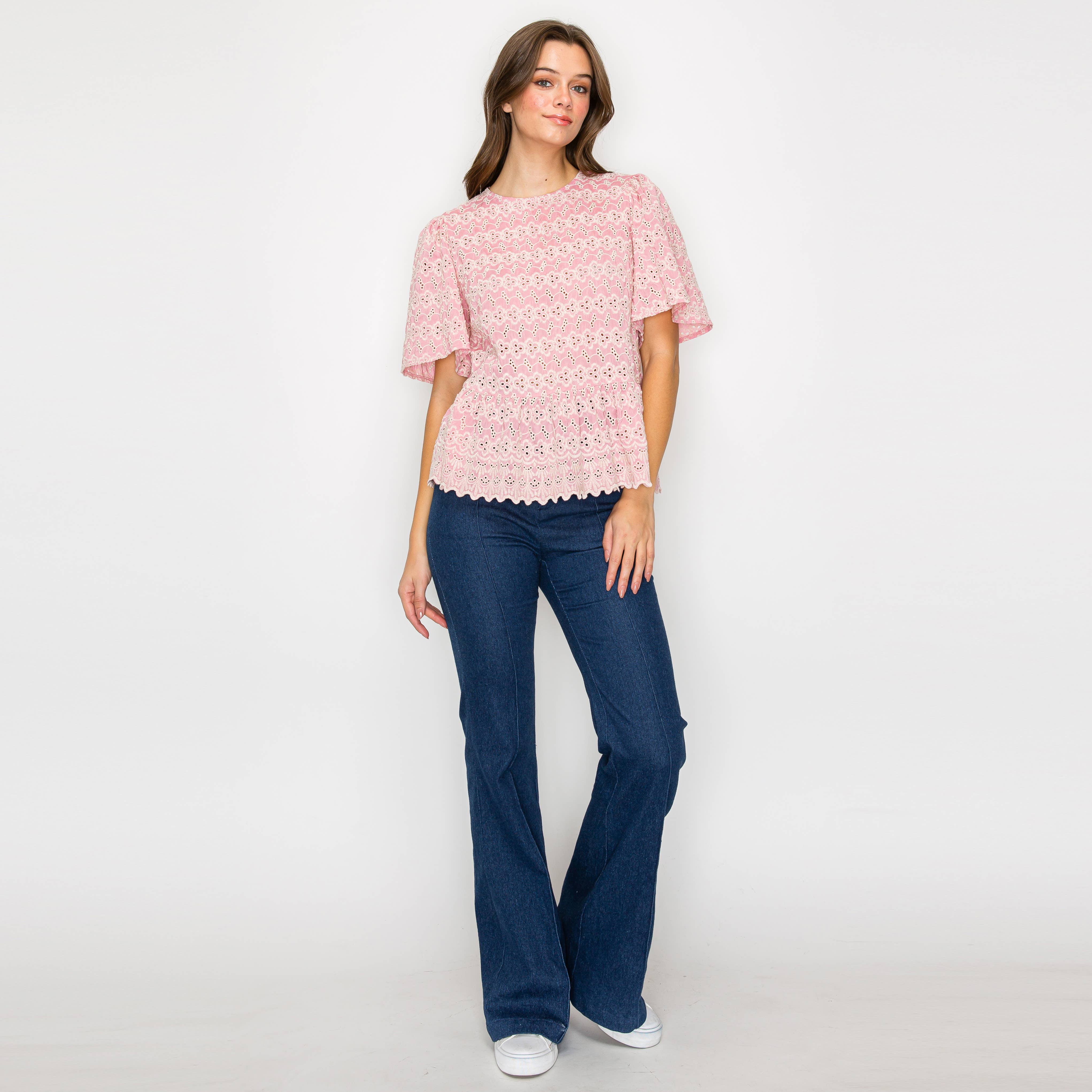 Rose pink with White Embroidery Lovely top
