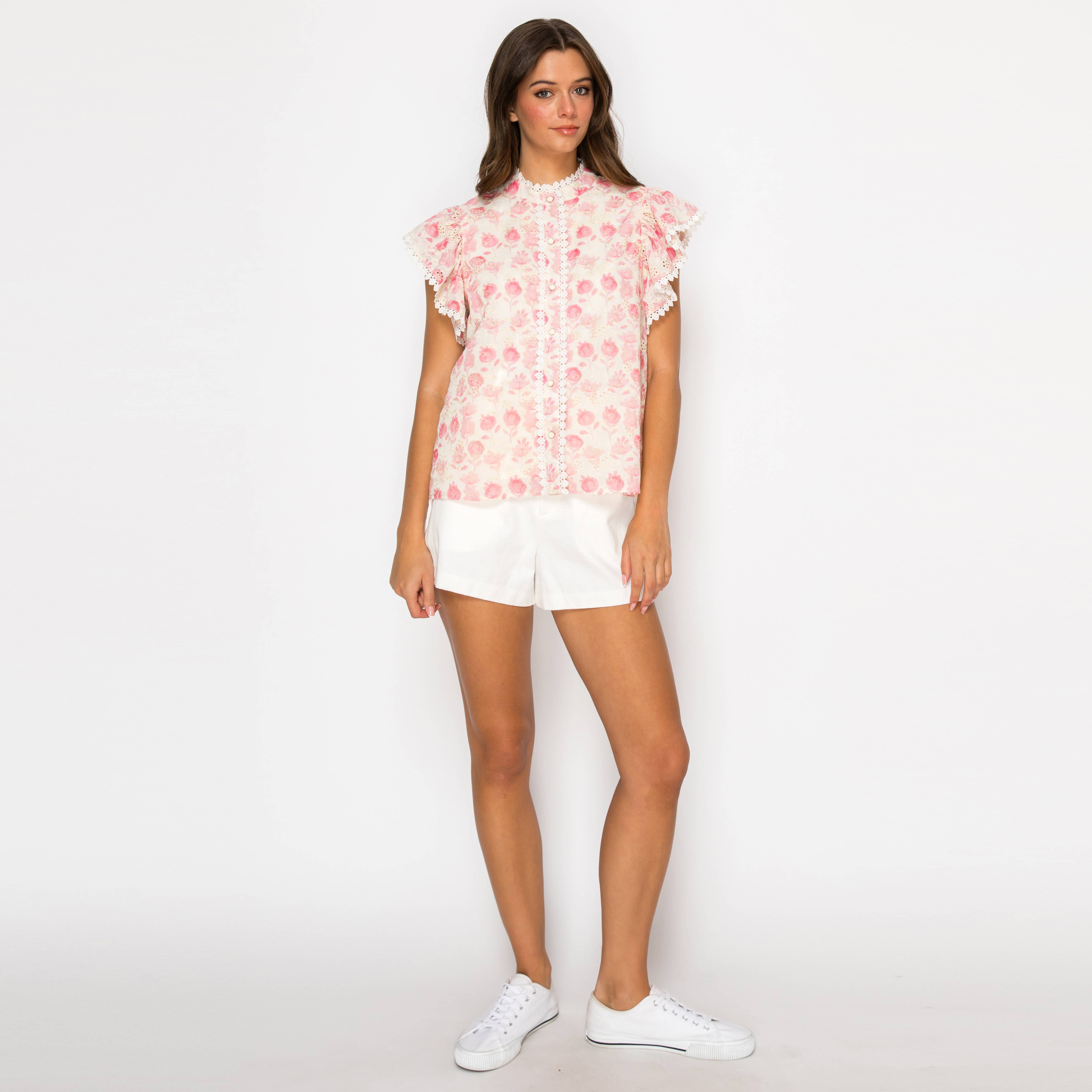 Pink Bellflower Print Blouse