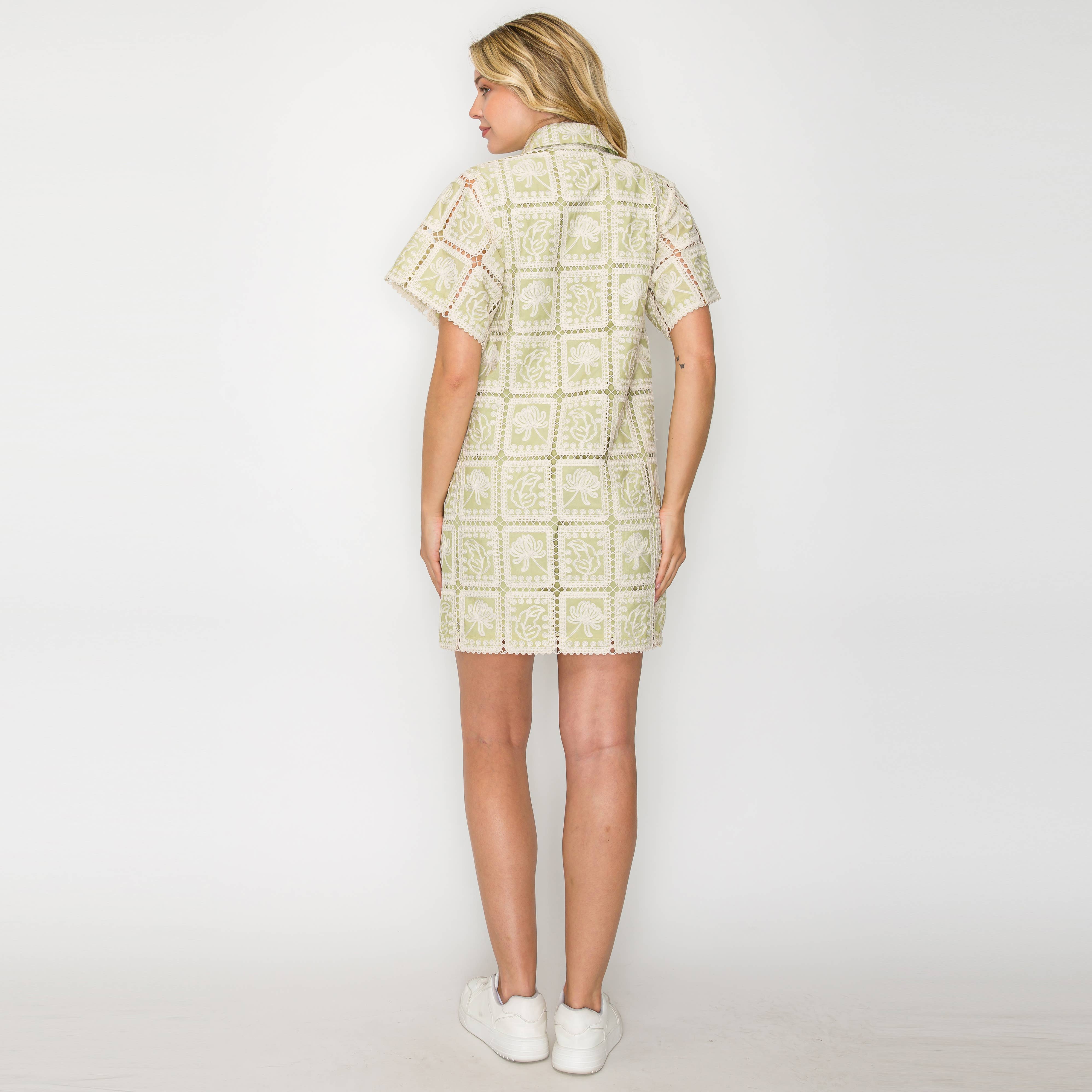 Macha Green Patch Work lace Mini Shift Dress