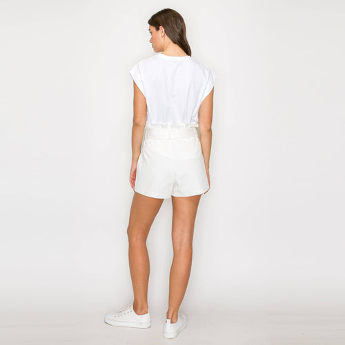 Shopper Bag Shorts with Sash Belt - WHITE