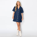Denim shirts mini dress with jewel buttons