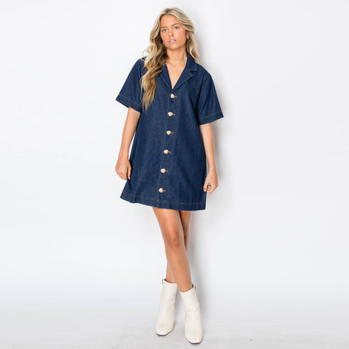 Denim shirts mini dress with jewel buttons