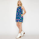 Hot Summer Western Tropical Blue Halter Mini Dress- LWD3099