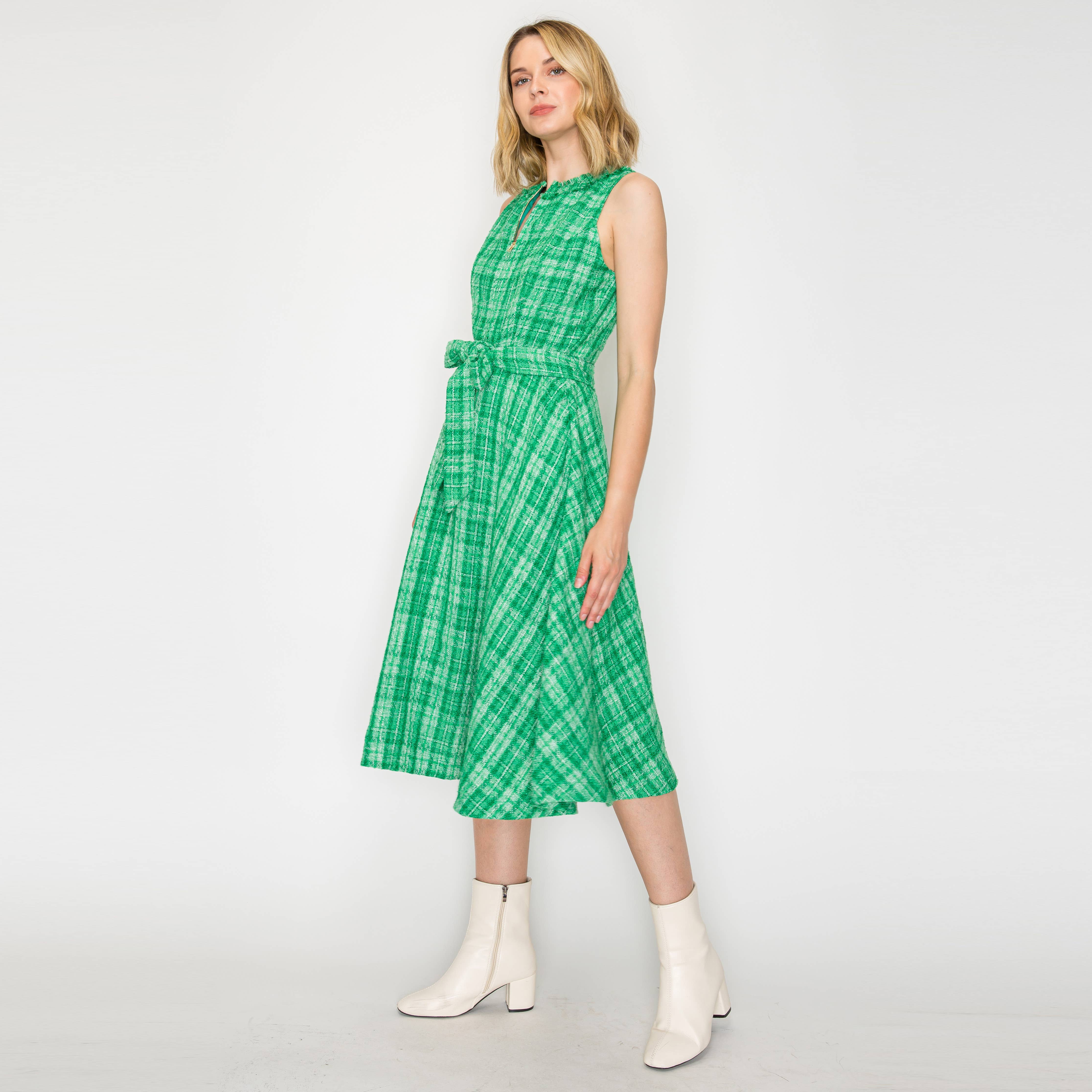 Pretty Green Checker Boucle Mini Dress