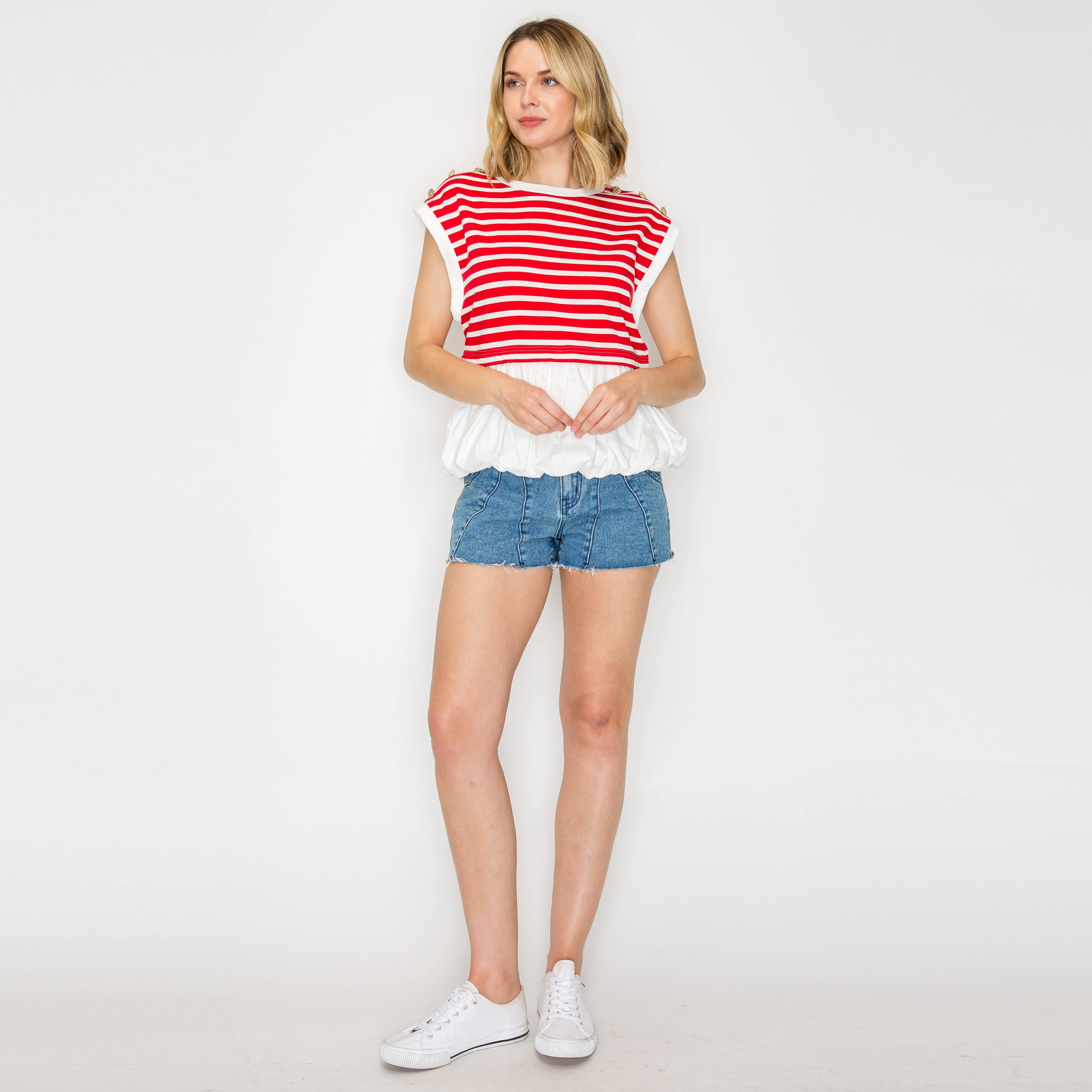 Red Stripe with Bubble Ruffle Top