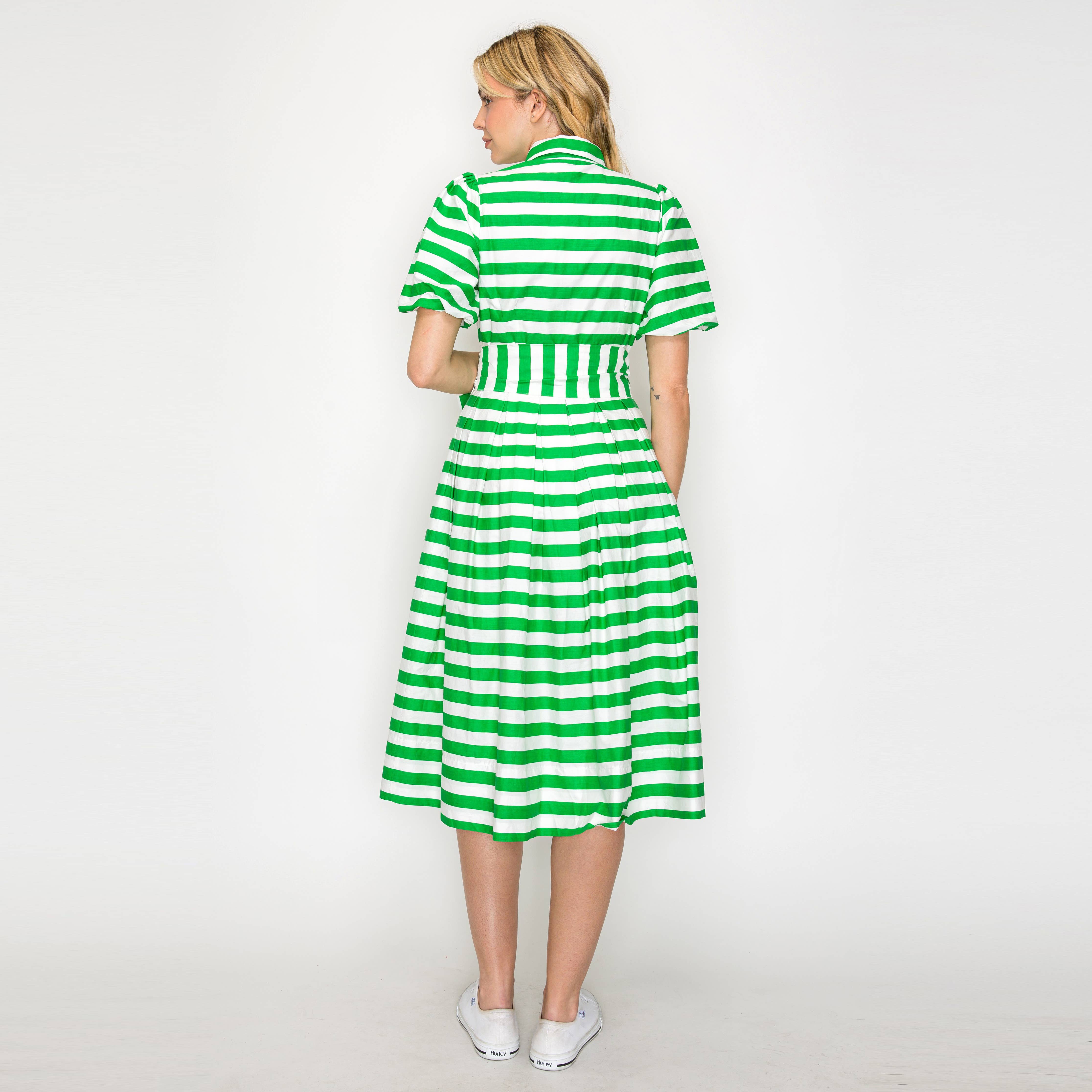 Lucky Green Stripe Shirt Midi Dress